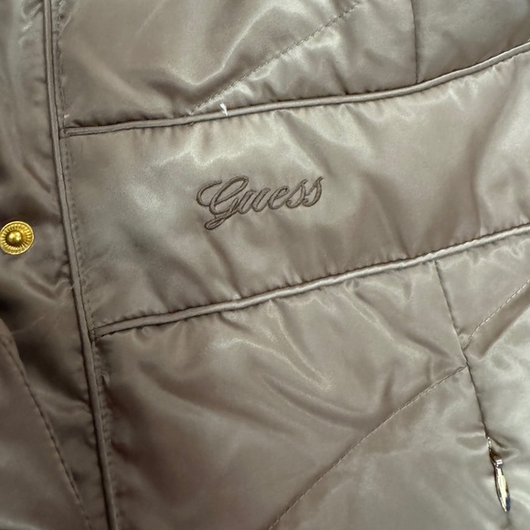 Guess - Champagne/Taupe Mid-length Down Puffer Coat w/Removable Fur-Lined Hood - Picture 4 of 8